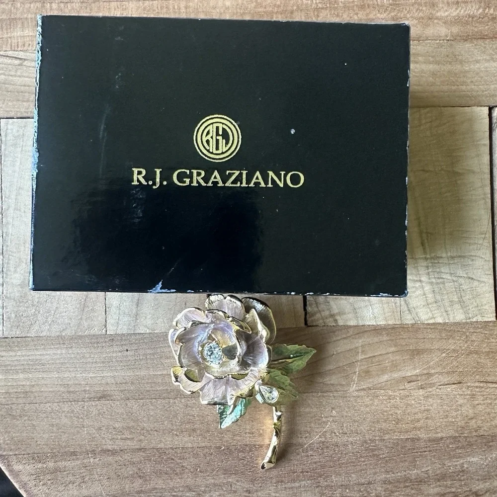 VTG RJ Graziano Flower Angel Turtle 4 Brooch Pins‎ 1.5-2.5 Inch Crystal Acrylic